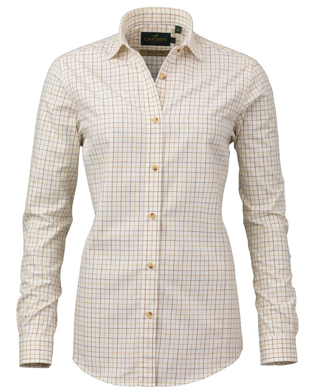 Mustard/Brownie Coloured Laksen Em Cotton Wool Shirt On A White Background