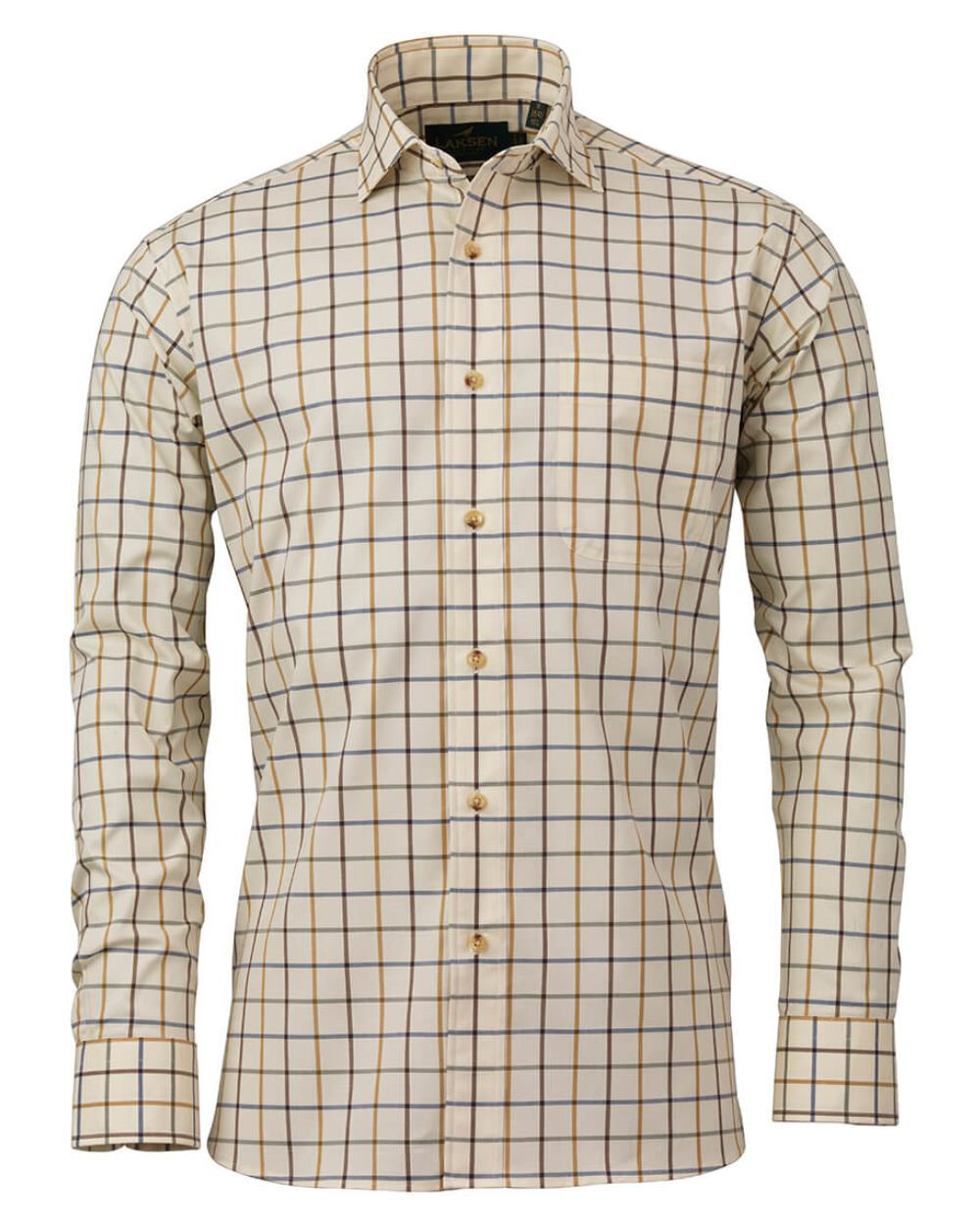 Mustard Brownie Cornflower Green coloured Laksen Axel Sporting Stretch Shirt on white background 