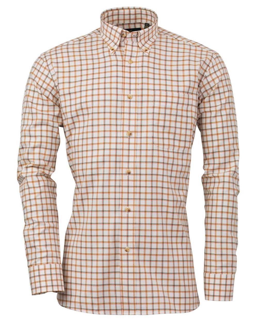 Mustard/Forest Green/Burnt Orange Coloured Ben Organic Cotton Shirt On A White Background