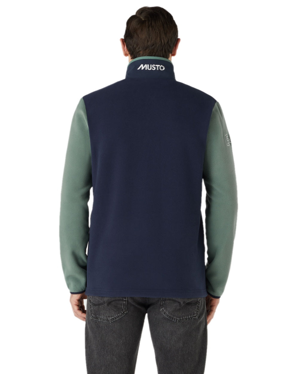 Navy Duck Green Coloured Musto 64 Fleece Pullover On A White Background 