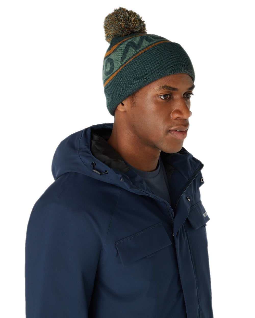 Darkest Spruce Coloured Musto Bobble Hat on white background 