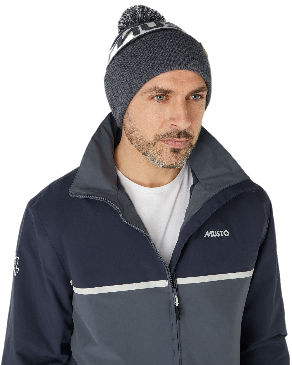 Ombre Blue Coloured Musto Bobble Hat on white background 