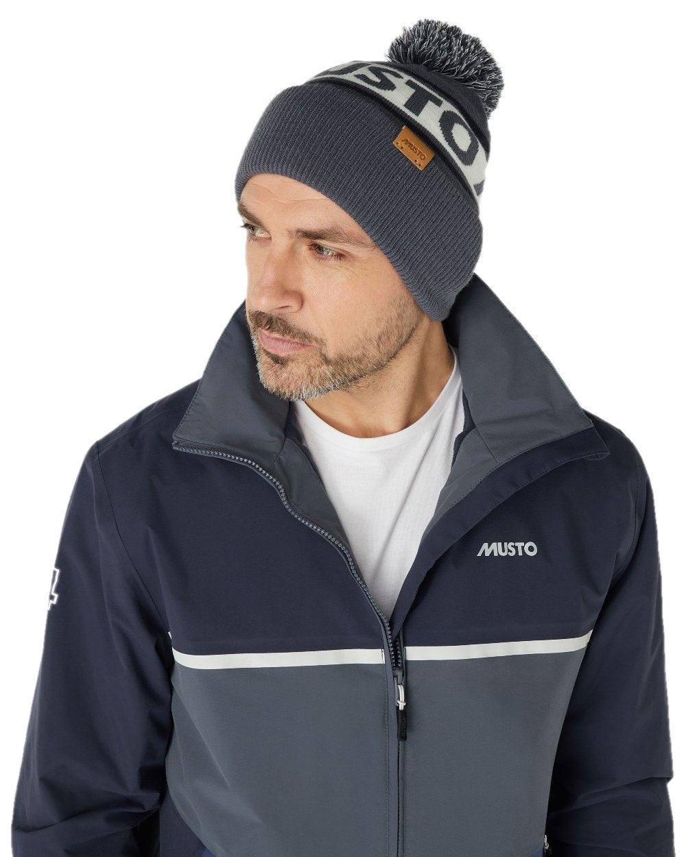 Ombre Blue Coloured Musto Bobble Hat on white background 