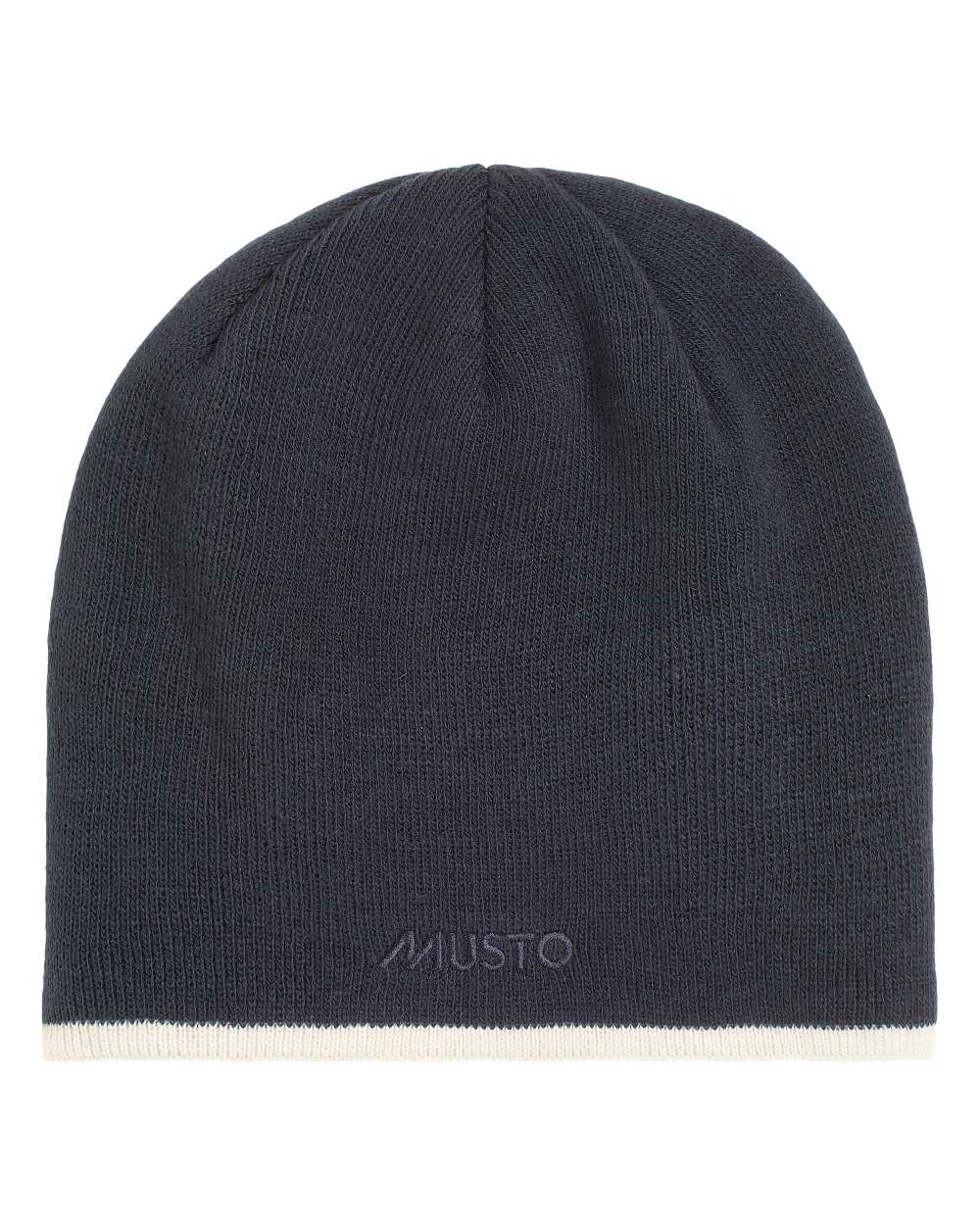 Navy coloured Musto Knitted Beanie on white background 