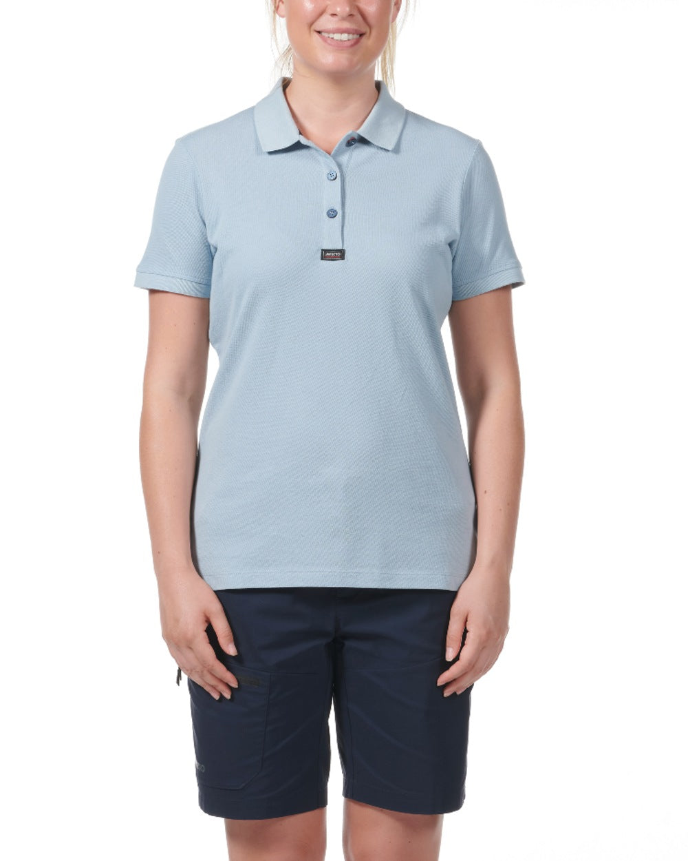 Good Grey Coloured Musto Ladies Essential Pique Polo Shirt on white background 
