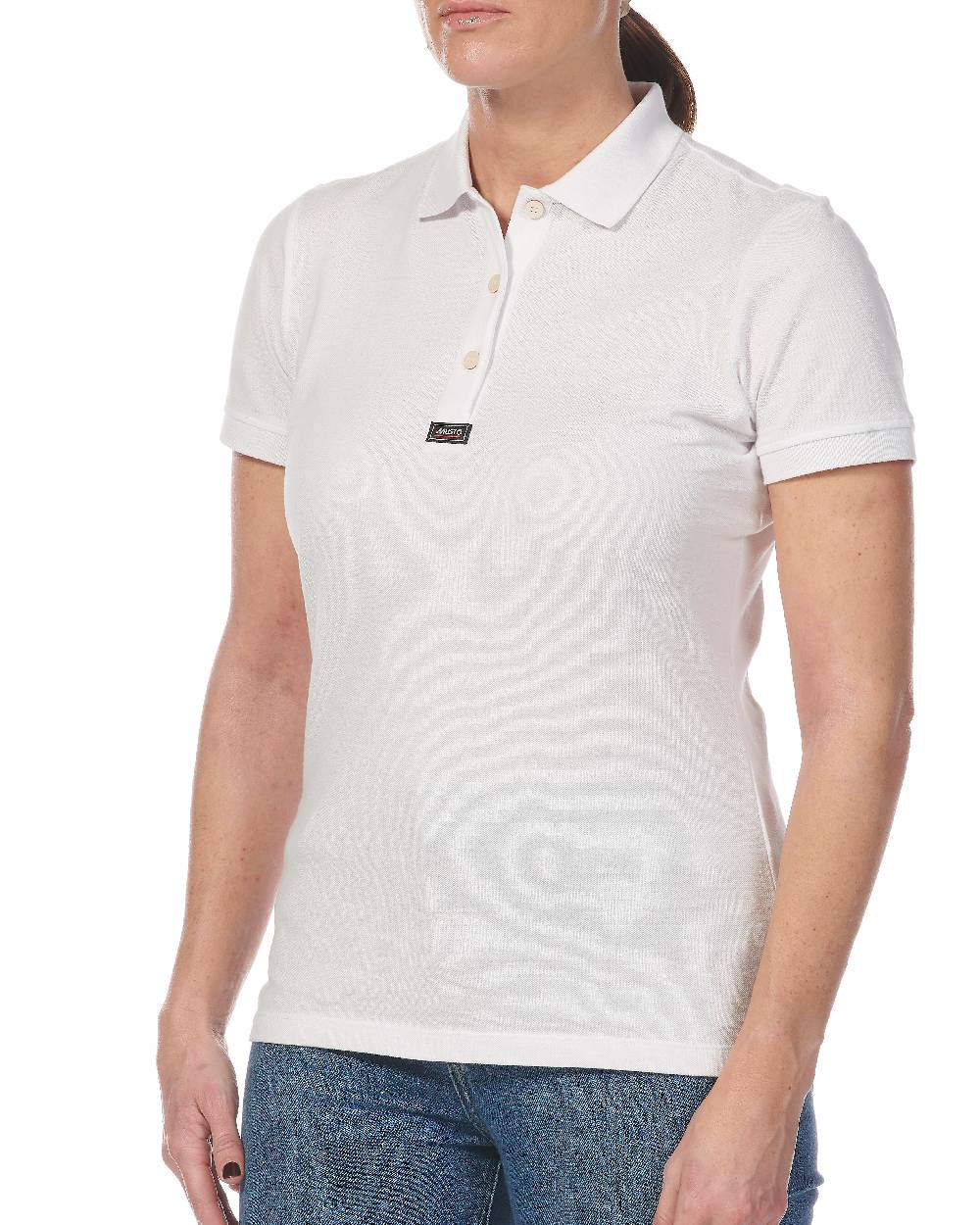 White Coloured Musto Ladies Essential Pique Polo Shirt on white background 
