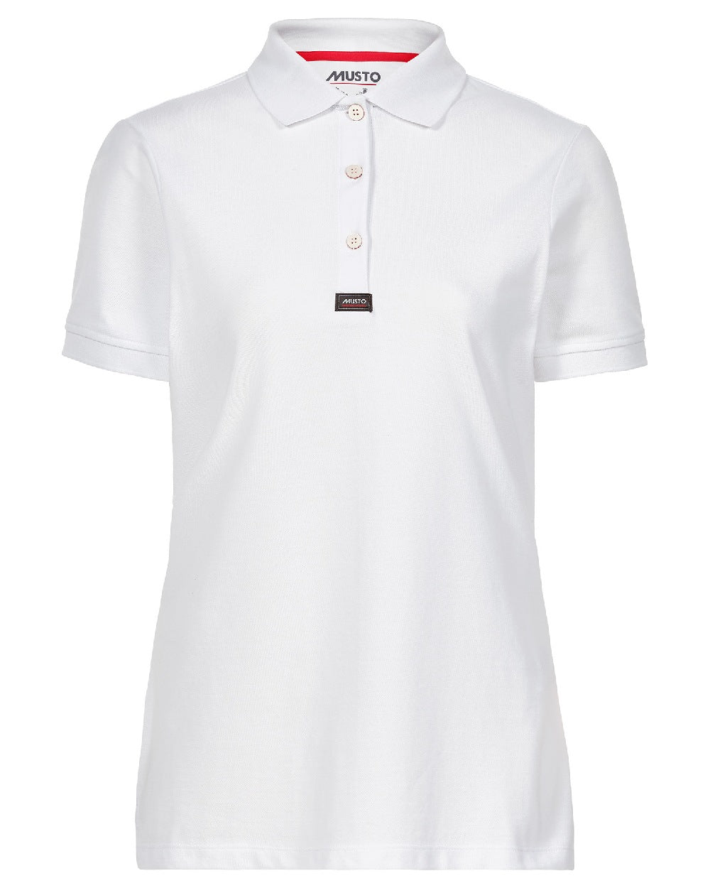 White Coloured Musto Ladies Essential Pique Polo Shirt on white background 
