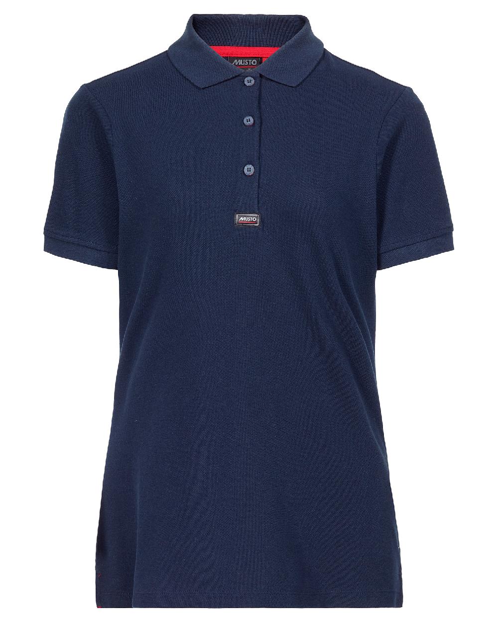 Navy coloured Musto Ladies Essential Pique Polo Shirt on white background 