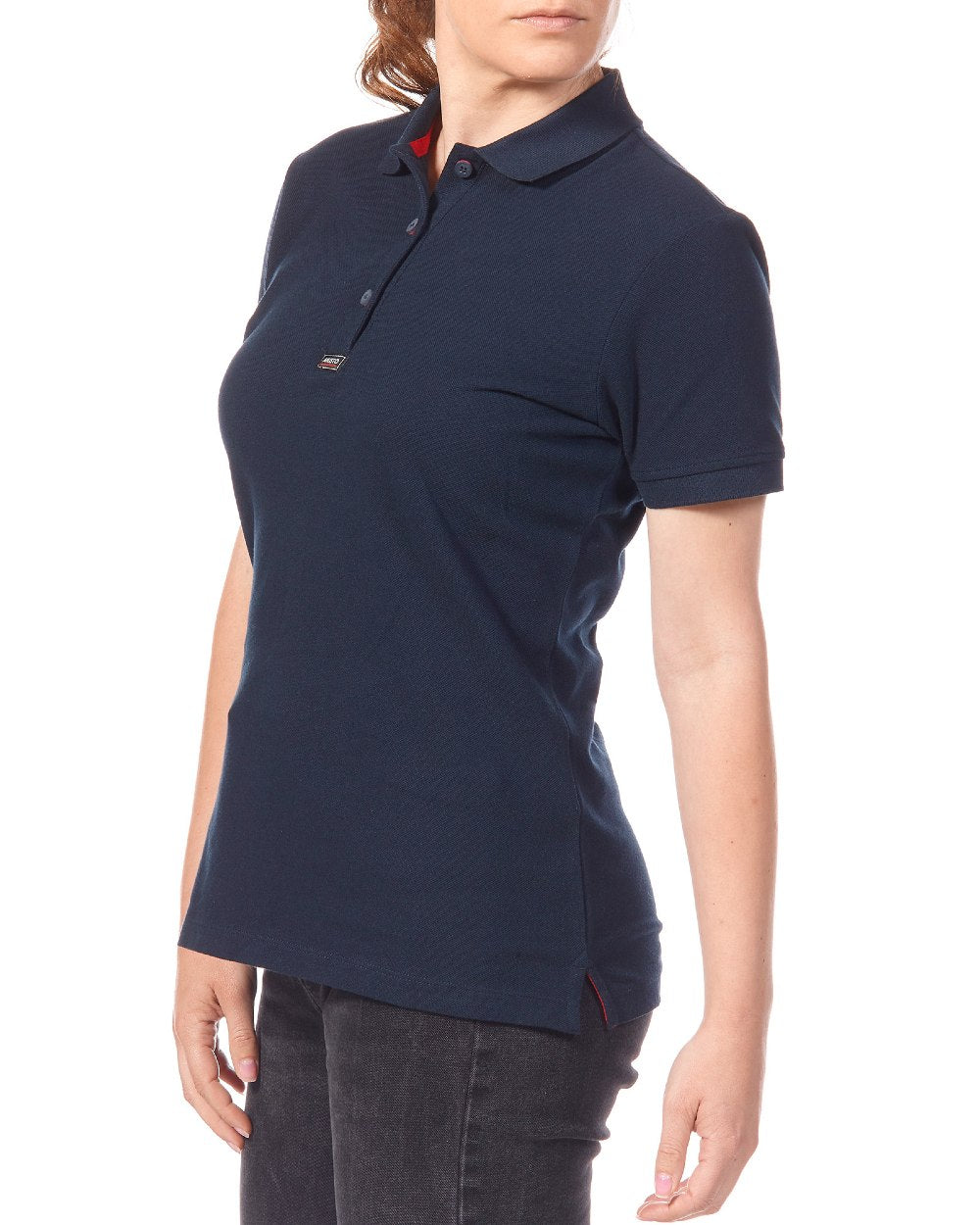 Navy coloured Musto Ladies Essential Pique Polo Shirt on white background 