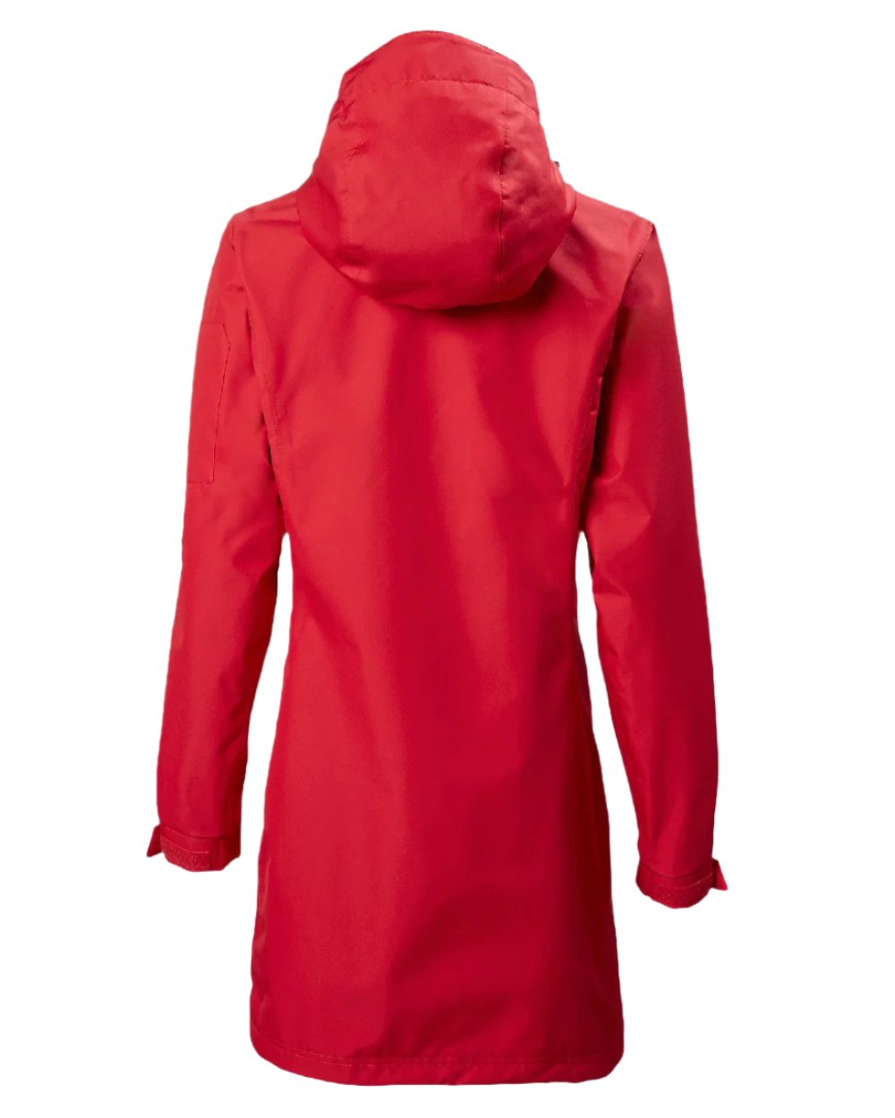 Red coloured Musto Ladies Sardinia Long Rain Jacket on white background 