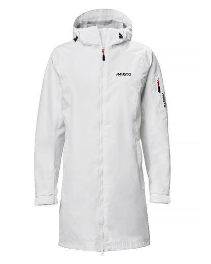 White coloured Musto Ladies Sardinia Long Rain Jacket on white background 