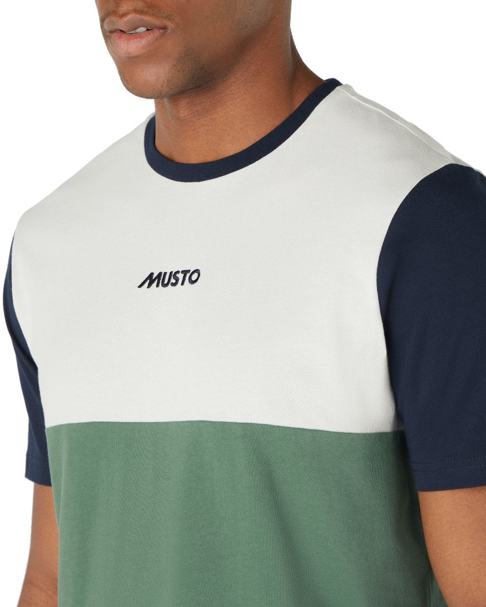 Duck Green Coloured Musto Mens 64 Short Sleeve T-Shirt On A White Background 