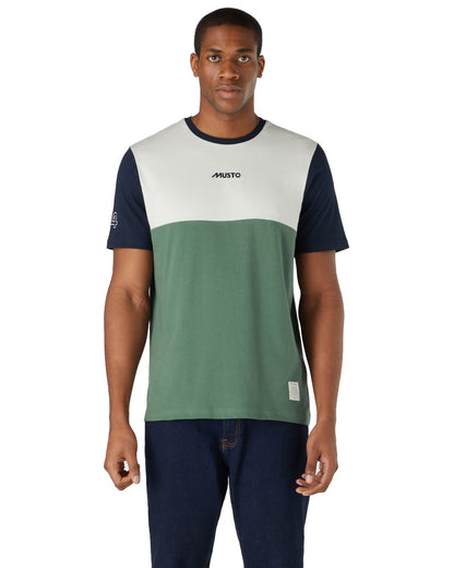 Duck Green Coloured Musto Mens 64 Short Sleeve T-Shirt On A White Background 