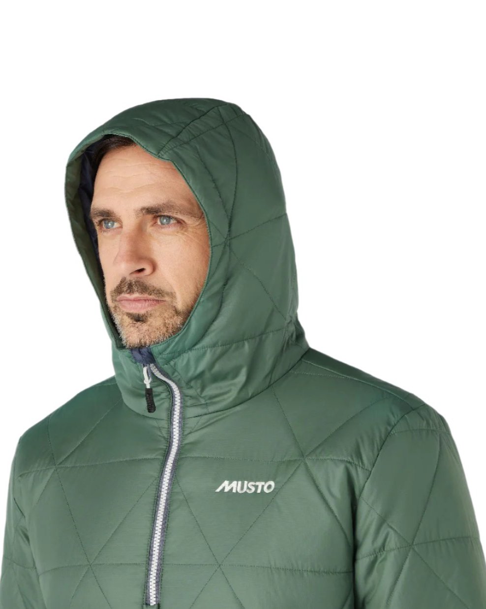 Duck Green Coloured Musto Mens 64 Snug Quilt Anorak on white background 