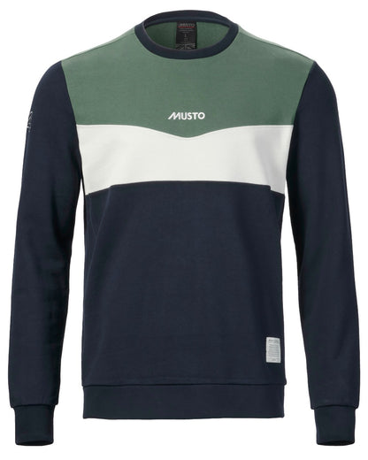 Navy Duck Green coloured Musto Mens 64 Tri Colour Sweatshirt On A White Background 