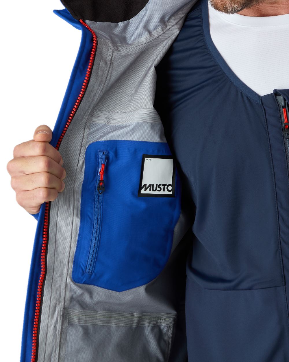 Mazarine Blue coloured Musto Mens BR3 Pertex Offshore Jacket on white background 