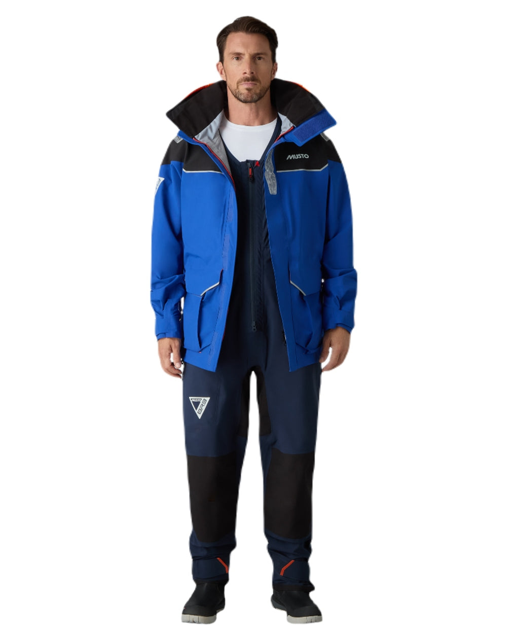 Mazarine Blue coloured Musto Mens BR3 Pertex Offshore Jacket on white background 