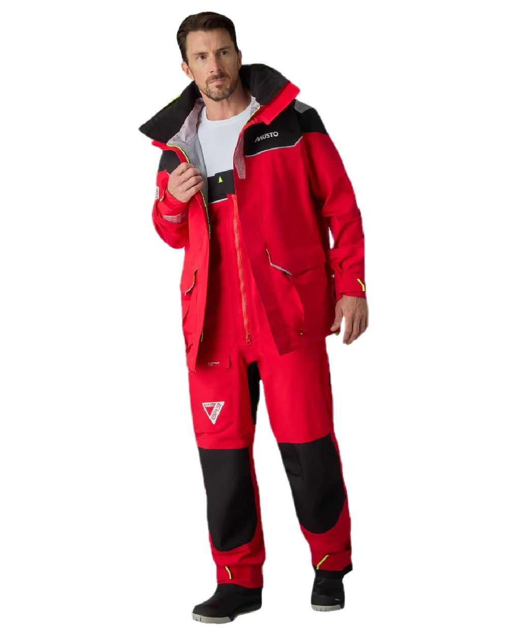 True Red coloured Musto Mens BR3 Pertex Offshore Jacket on white background 
