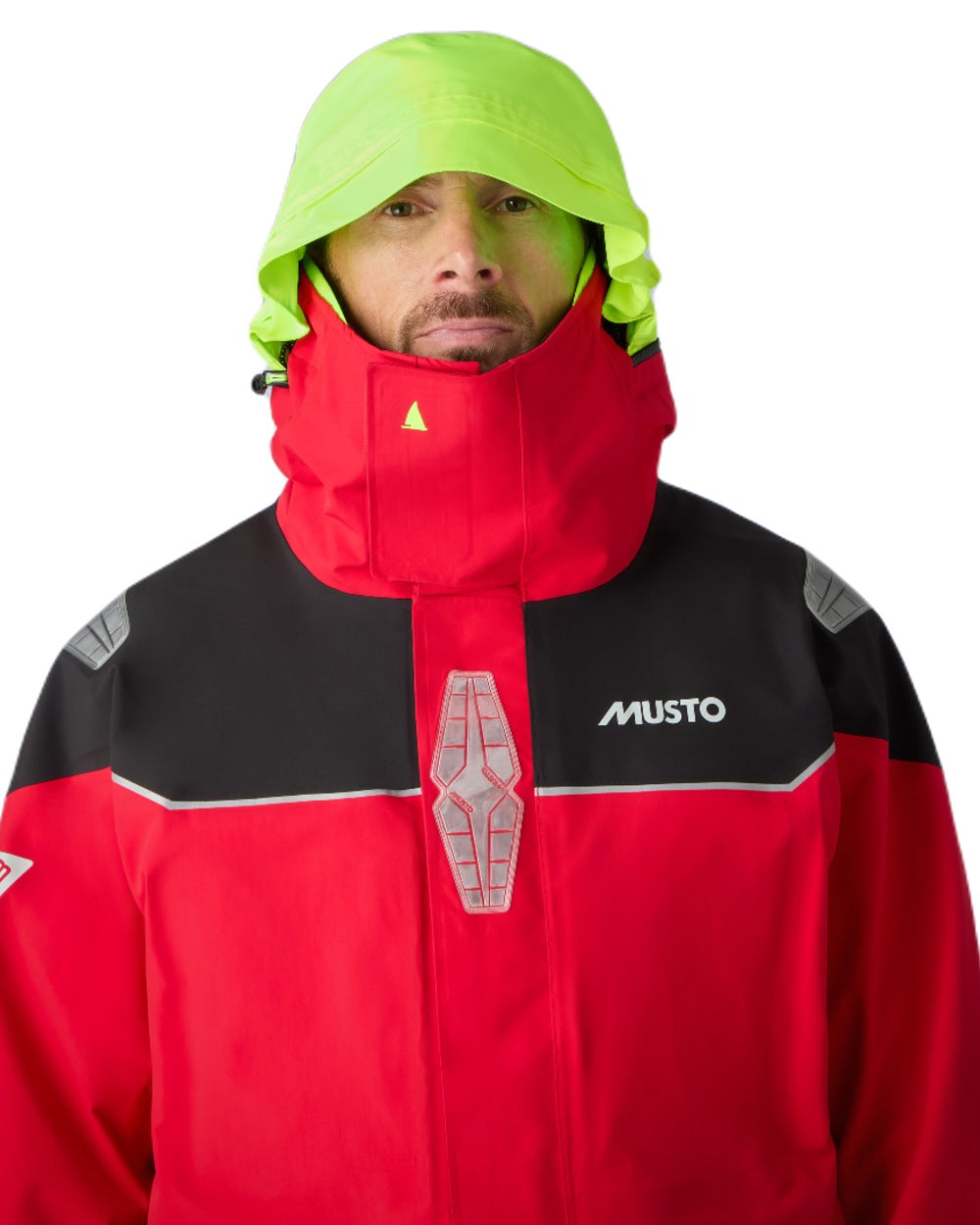 True Red coloured Musto Mens BR3 Pertex Offshore Jacket on white background 