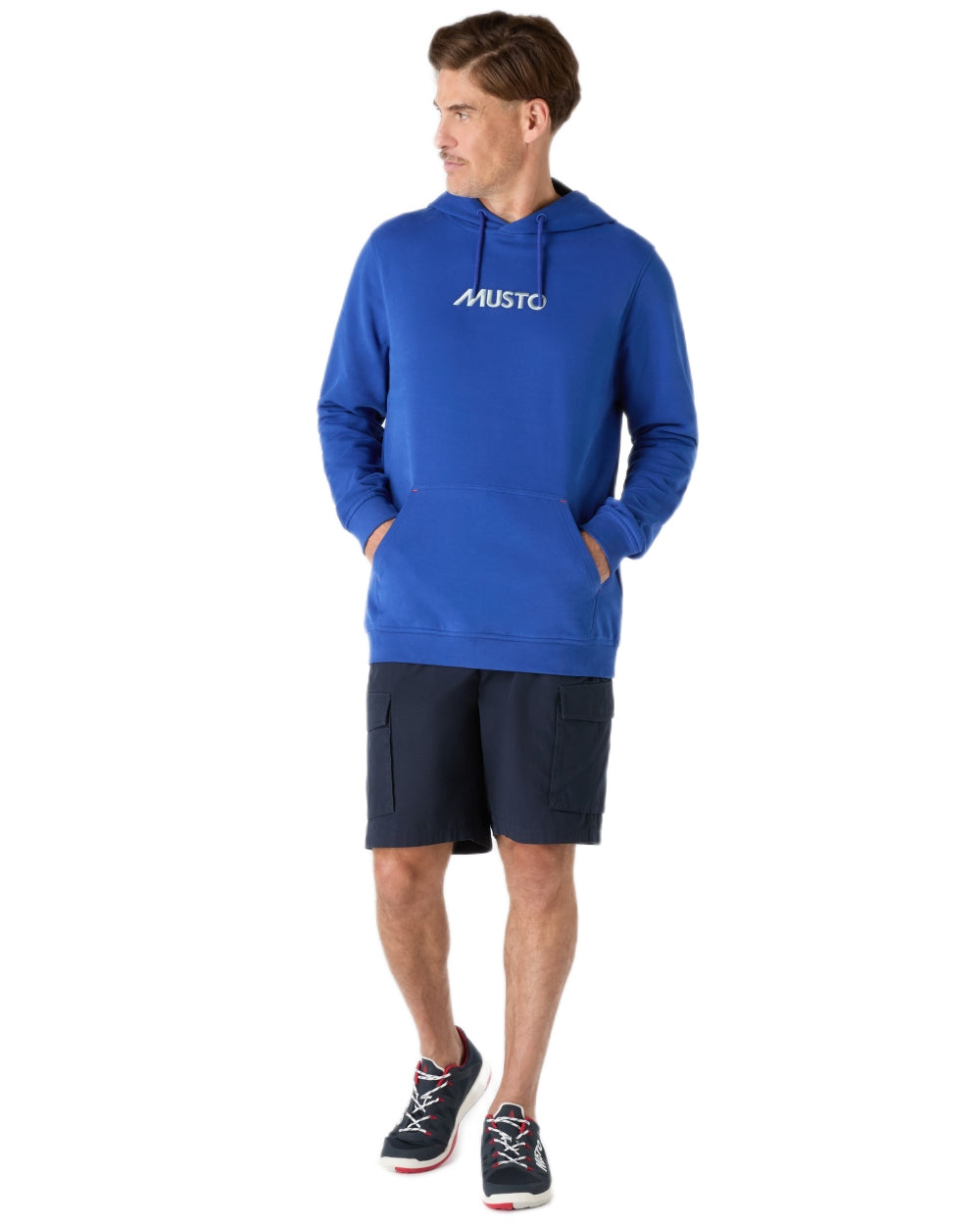 Mazarine Blue coloured Musto Mens Classic Hoodie on white background 