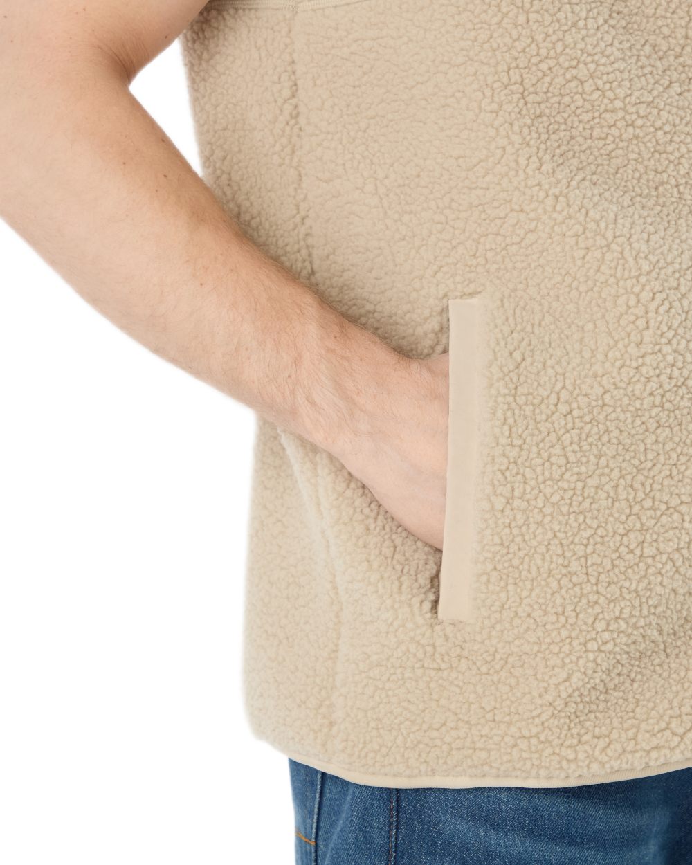 Pure Cashmere coloured Musto Mens Cover Deep Pile Fleece Vest on white background 