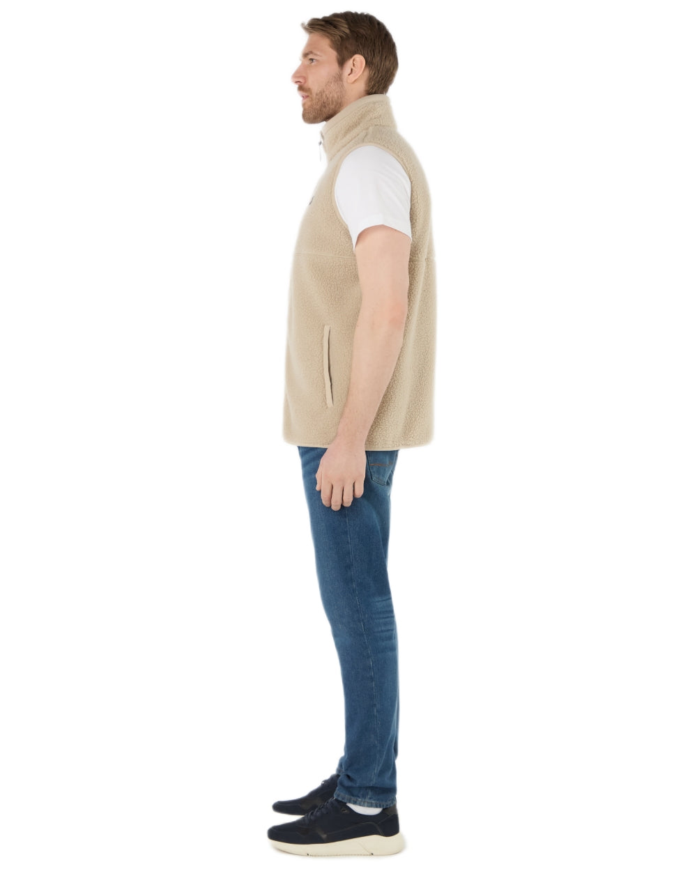 Pure Cashmere coloured Musto Mens Cover Deep Pile Fleece Vest on white background 