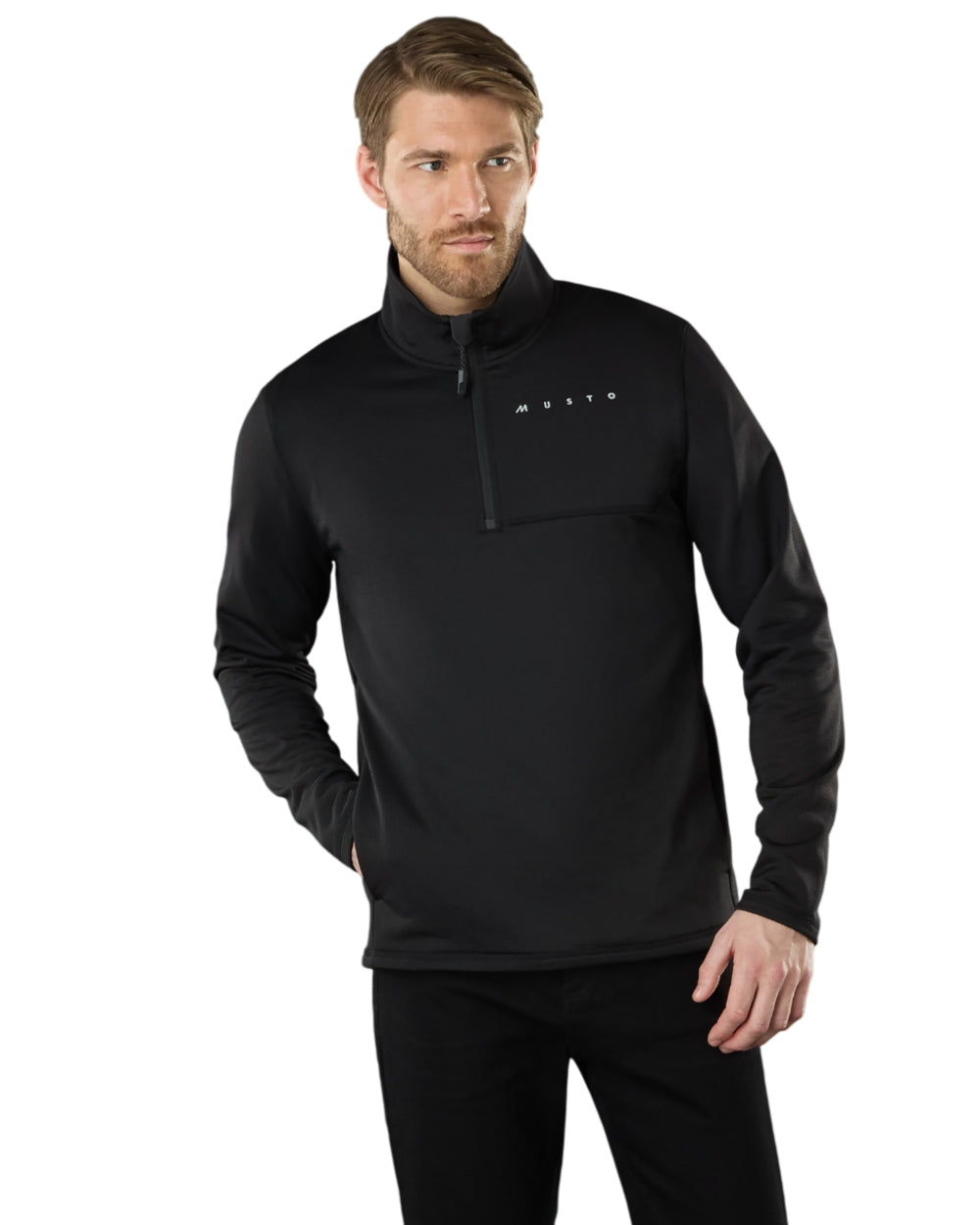 Black Coloured Musto Mens Evo Thermal Lite Tech Fleece Jacket on white background 
