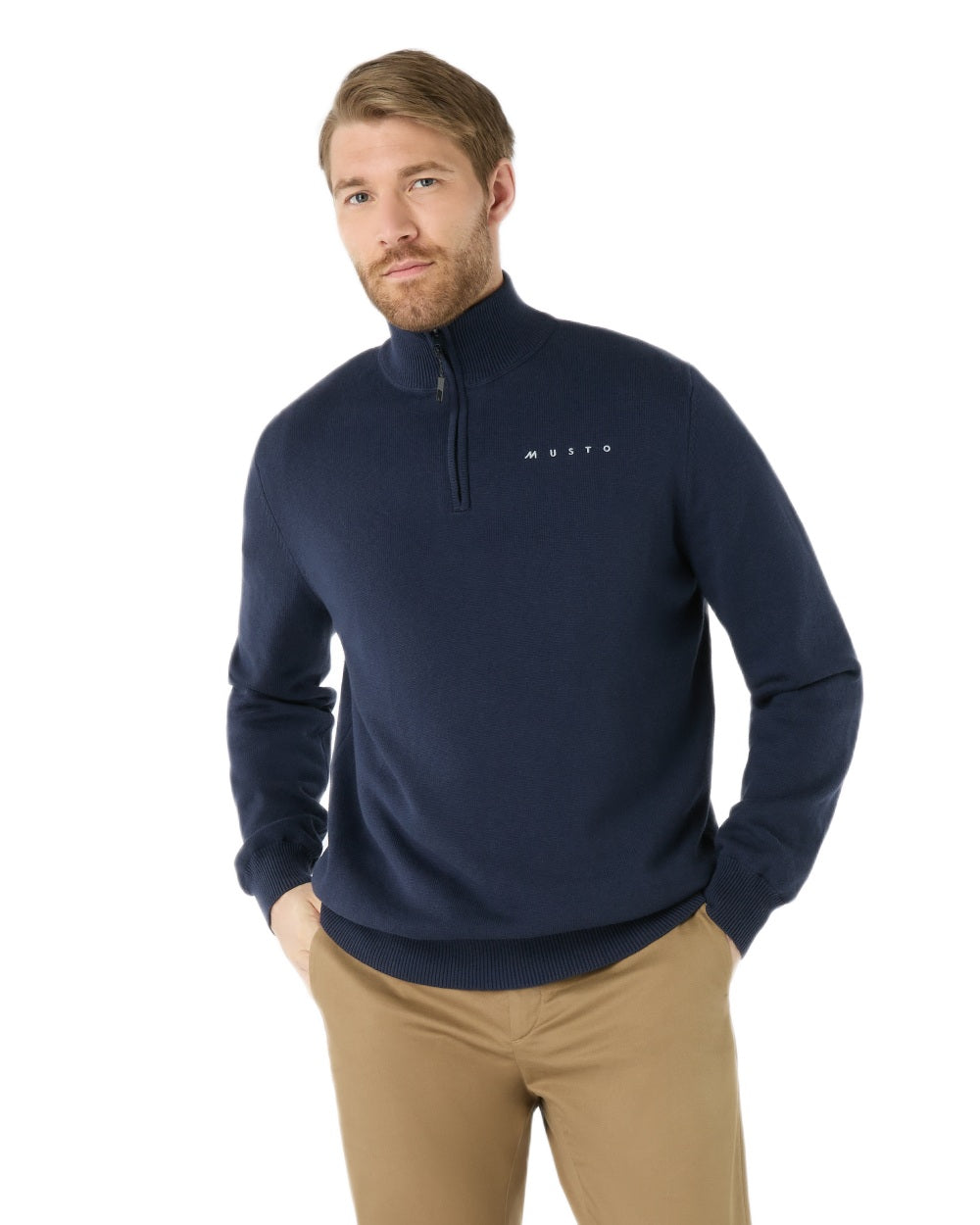 Navy Coloured Musto Mens Evo Windproof Knit Jacket on white background 