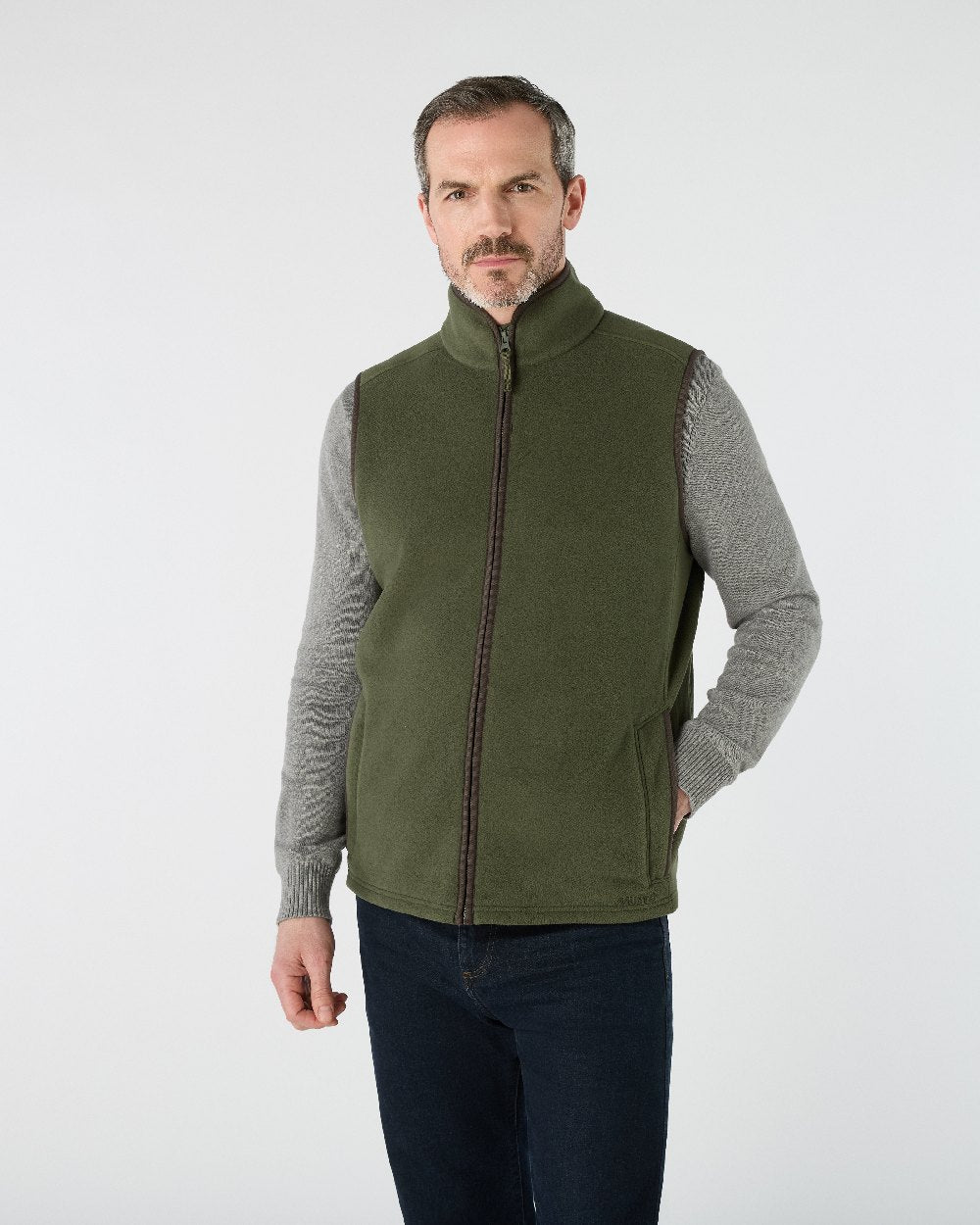 Deep Green Coloured Musto Mens Fenland 200 Polartec Vest on White Background 
