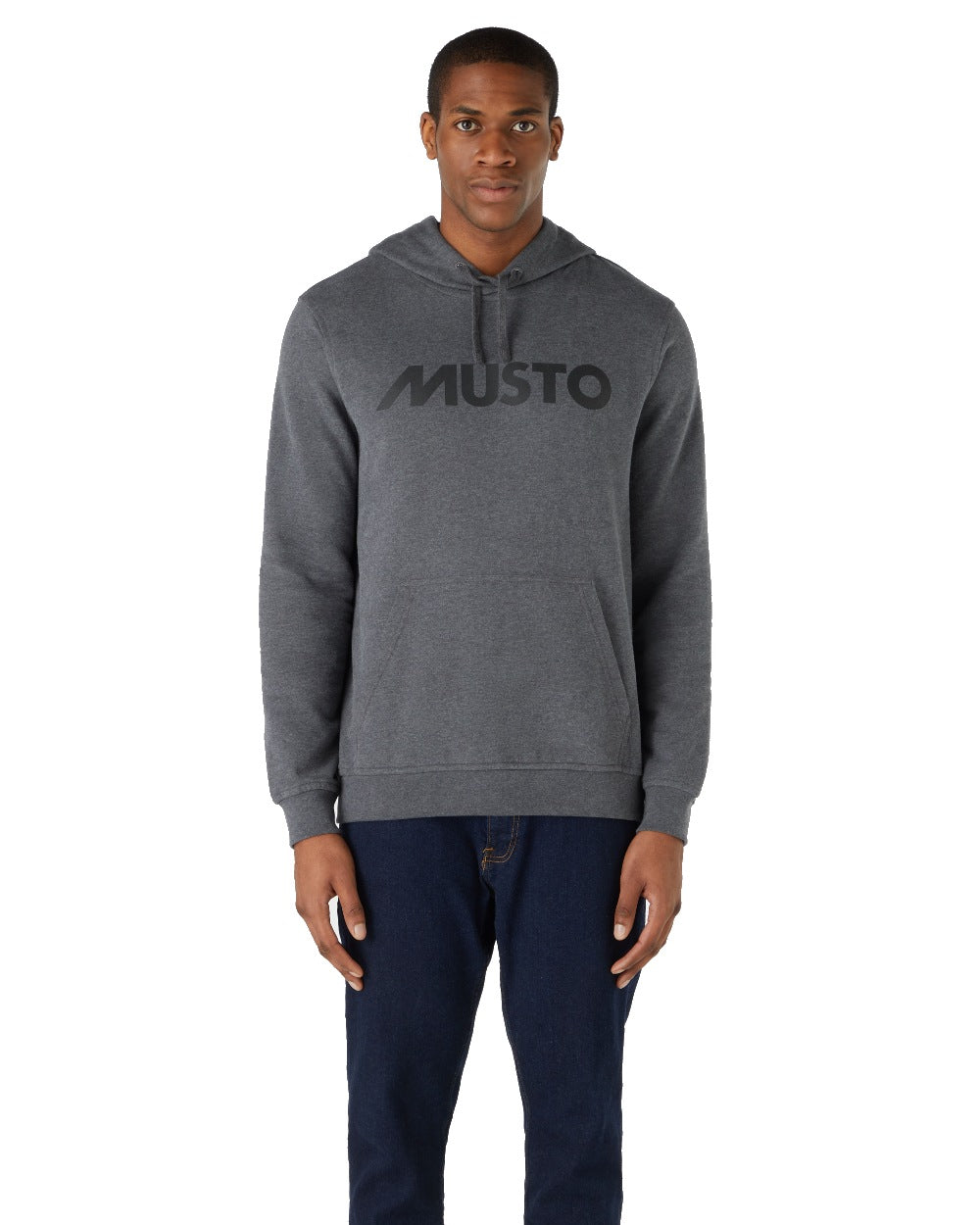 Dark Grey Marl coloured Musto Mens Logo Hoodie on white background 