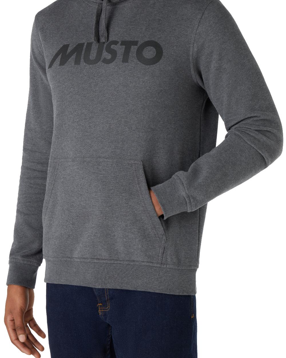 Dark Grey Marl coloured Musto Mens Logo Hoodie on white background 