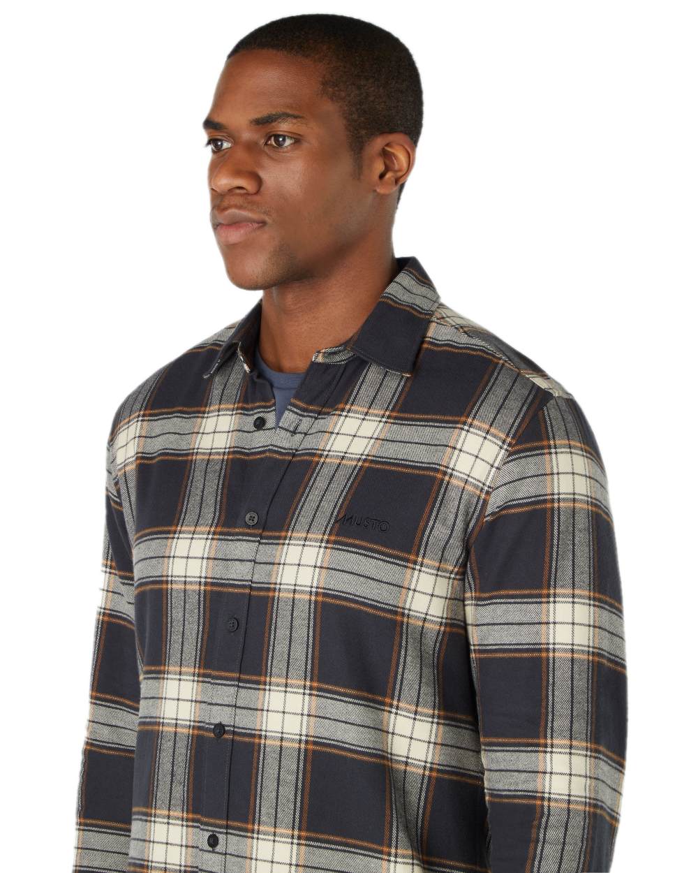 Carbon Coloured Musto Mens Long Sleeve Plaid Shirts on white background 