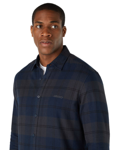 Navy Coloured Musto Mens Long Sleeve Plaid Shirts on white background 