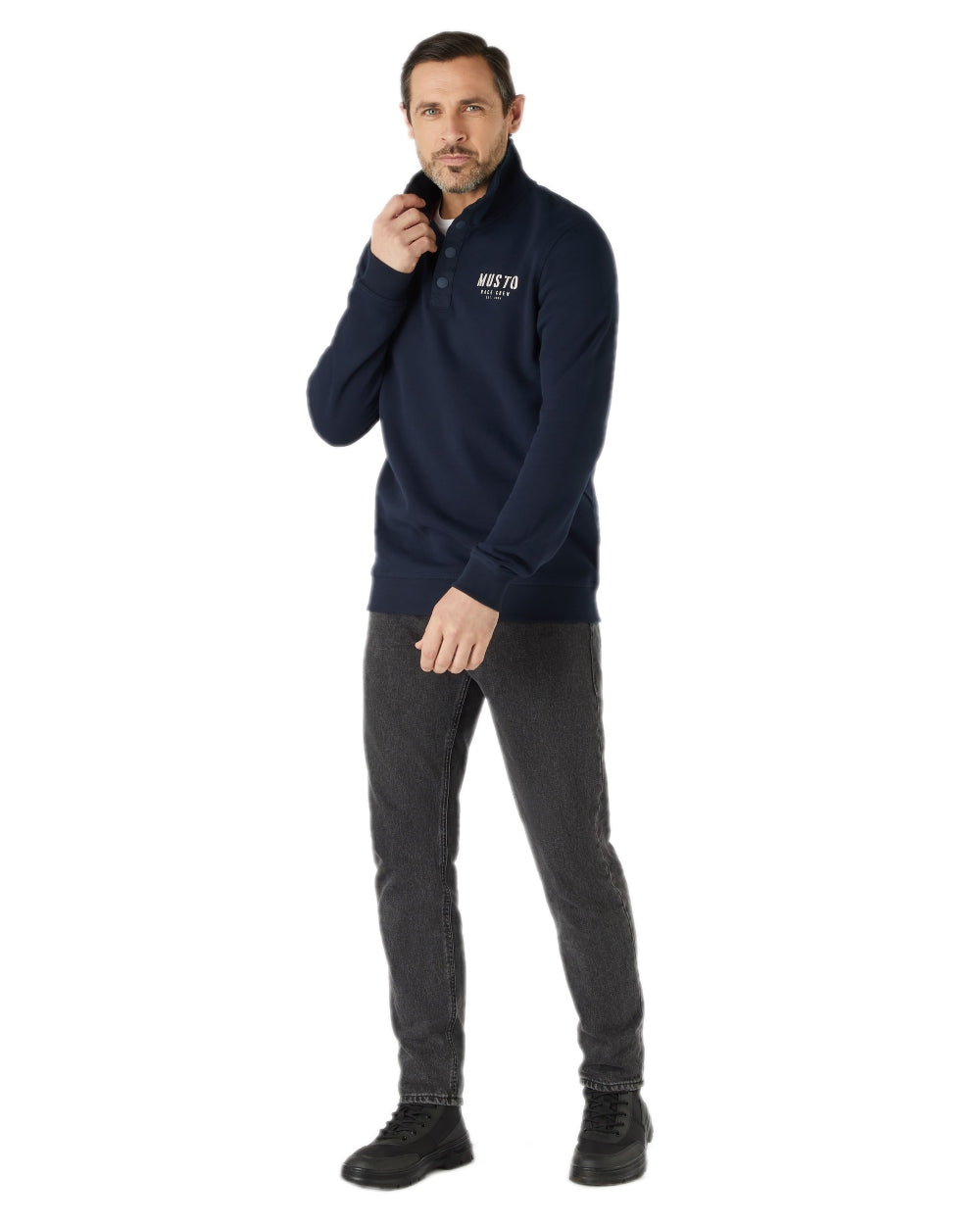 Navy Coloured Musto Mens Marina Half Snap Sweater 2.0 on white background 