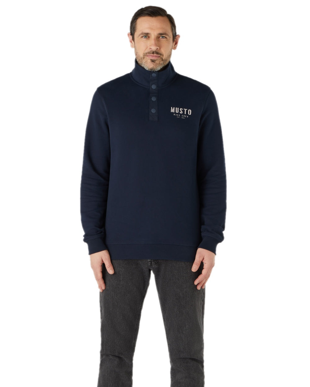 Navy Coloured Musto Mens Marina Half Snap Sweater 2.0 on white background 