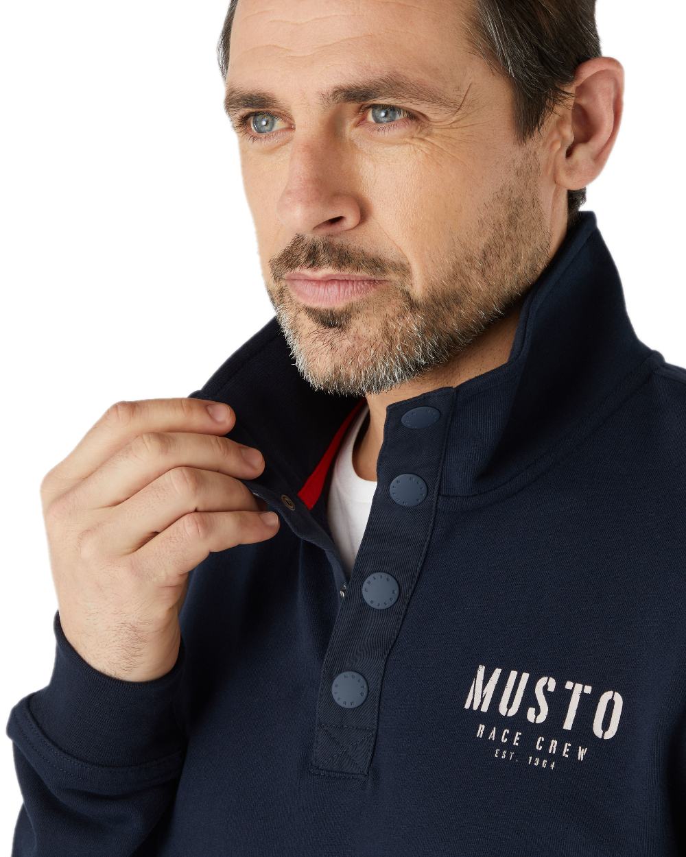 Navy Coloured Musto Mens Marina Half Snap Sweater 2.0 on white background 