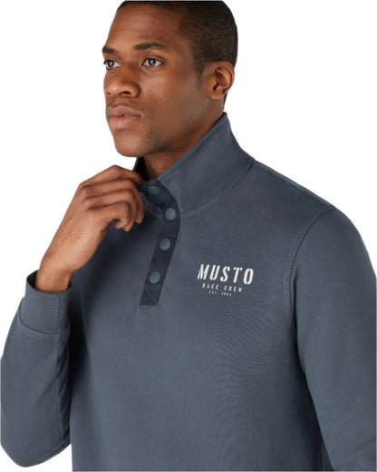 Ombre Blue Coloured Musto Mens Marina Half Snap Sweater 2.0 on white background 