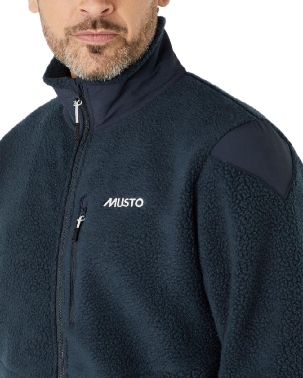 Navy Coloured Musto Mens Nautic Full Zip Pile Fleece on white background 