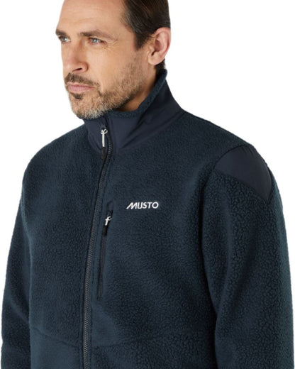 Navy Coloured Musto Mens Nautic Full Zip Pile Fleece on white background 