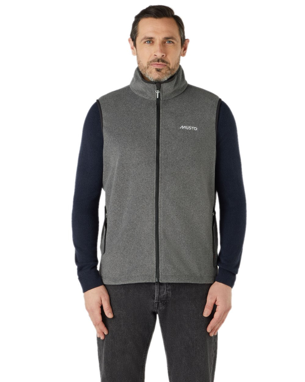 Dark Grey Marl Coloured Musto Mens Nautic Polartec Fleece Vest on white background 