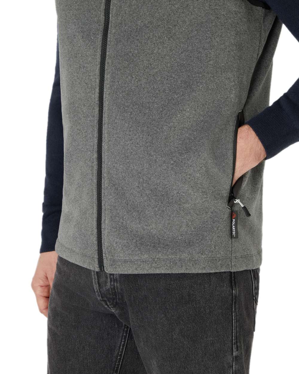 Dark Grey Marl Coloured Musto Mens Nautic Polartec Fleece Vest on white background 