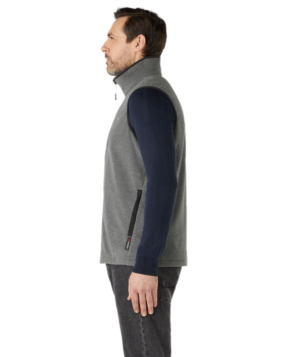 Dark Grey Marl Coloured Musto Mens Nautic Polartec Fleece Vest on white background 