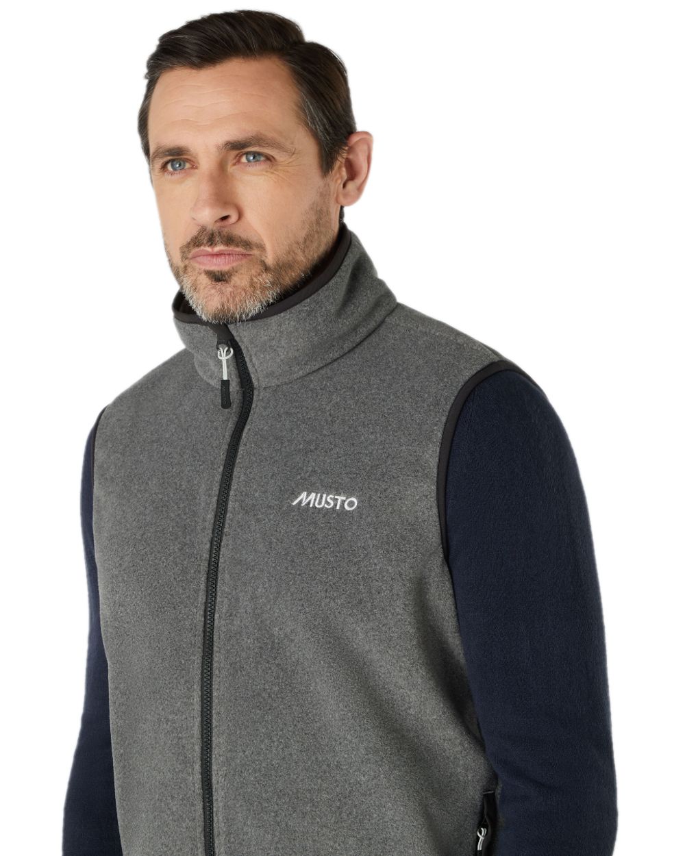 Dark Grey Marl Coloured Musto Mens Nautic Polartec Fleece Vest on white background 