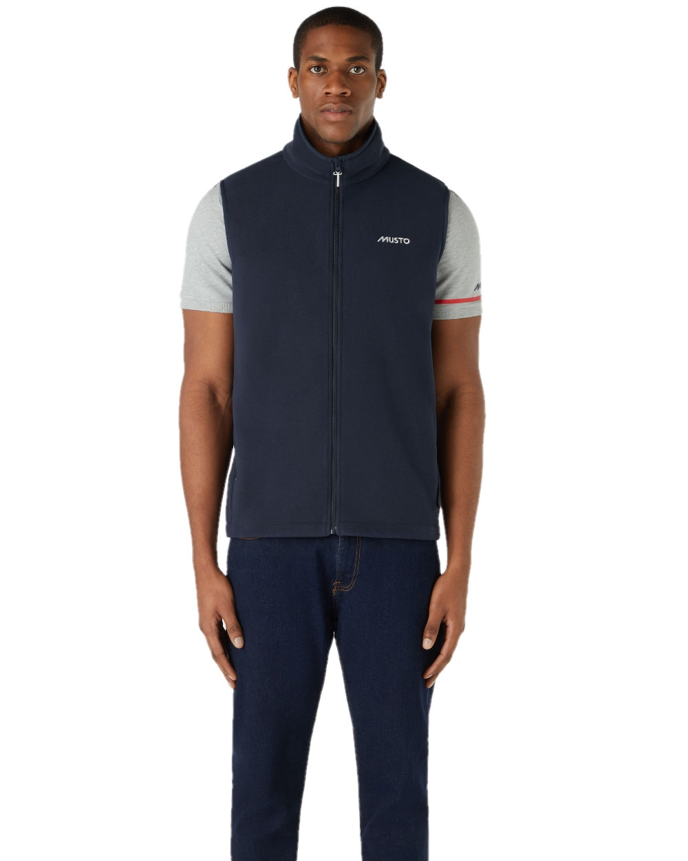 Navy Coloured Musto Mens Nautic Polartec Fleece Vest on white background 