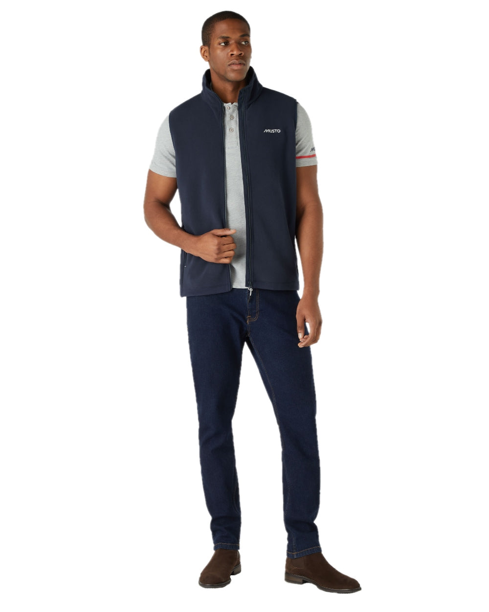 Navy Coloured Musto Mens Nautic Polartec Fleece Vest on white background 