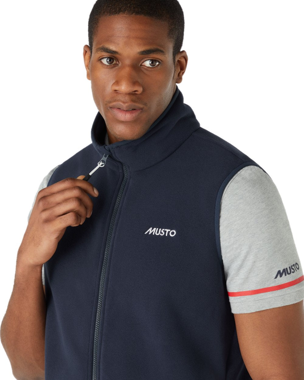 Navy Coloured Musto Mens Nautic Polartec Fleece Vest on white background 