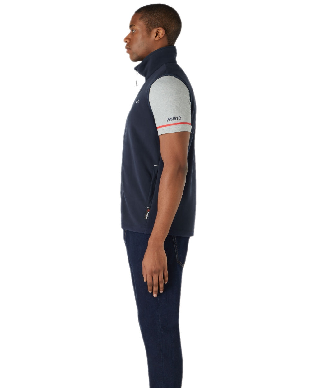 Navy Coloured Musto Mens Nautic Polartec Fleece Vest on white background 