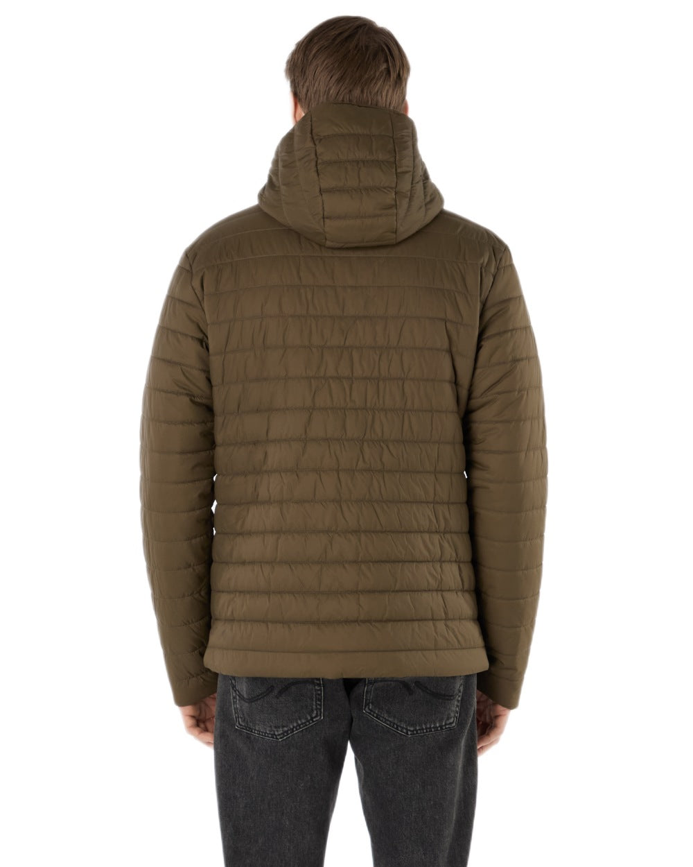 Crocodile Coloured Musto Mens Original Lite Hooded Puffer Jacket on white background 