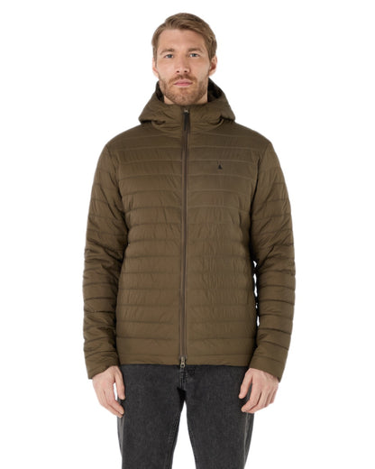 Crocodile Coloured Musto Mens Original Lite Hooded Puffer Jacket on white background 