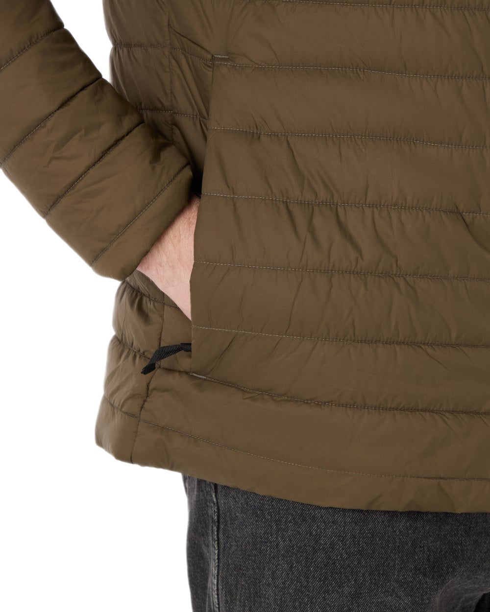 Crocodile Coloured Musto Mens Original Lite Hooded Puffer Jacket on white background 